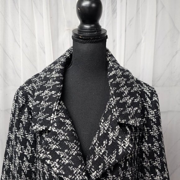 Live A Little Black Grey Houndstooth Preppy Retro Wool Y2K Winter Jacket PL - Picture 2 of 14